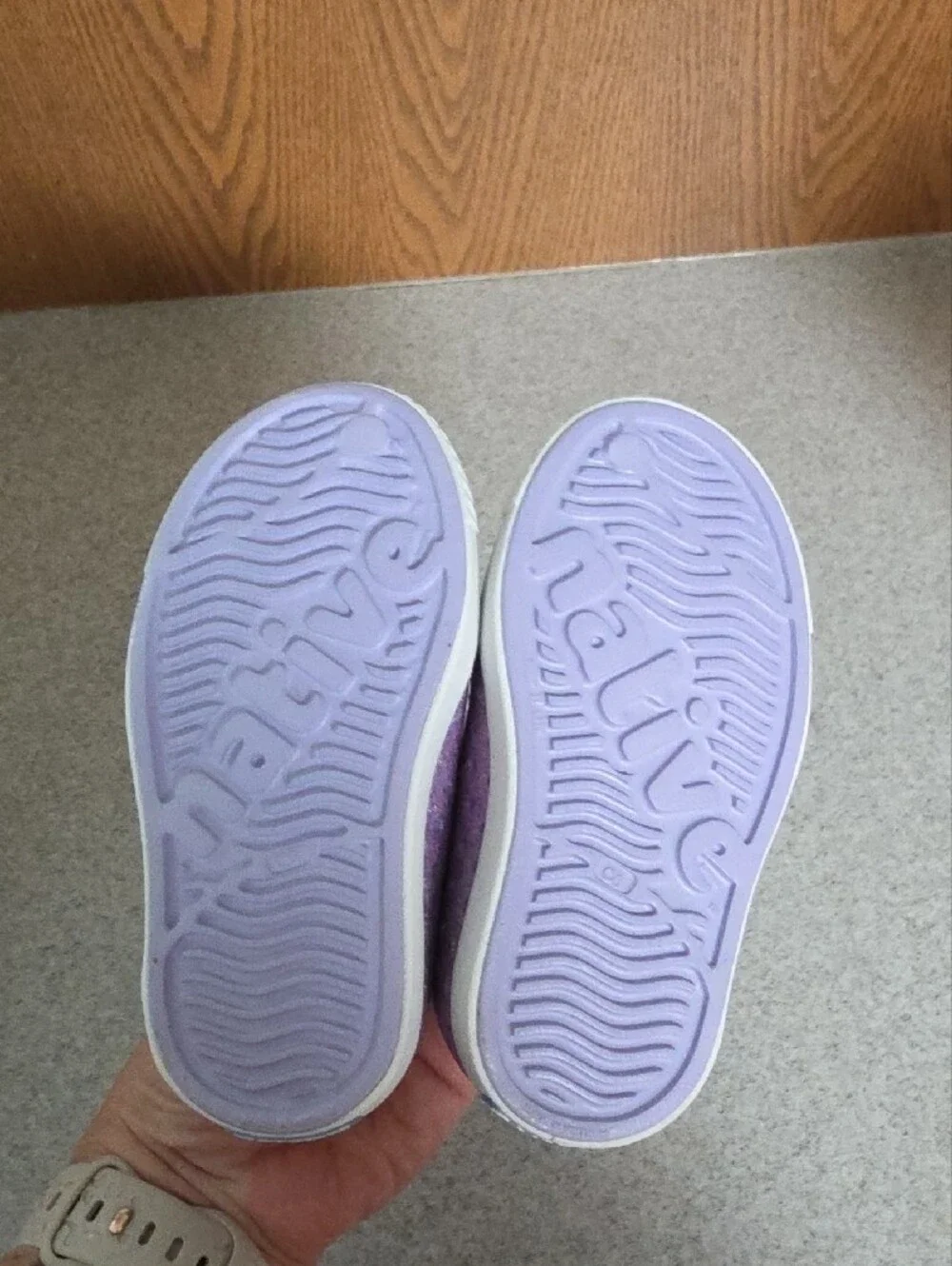 Native Shoes Kids Glitter Mary Jane in Purple with White Toe Cap